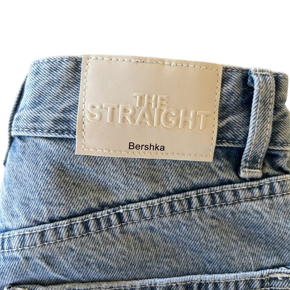 New BERSHKA Womens Blue Jeans Straight Fit High Rise Denim Pants Size US 4/EU 36 - Picture 7 of 13